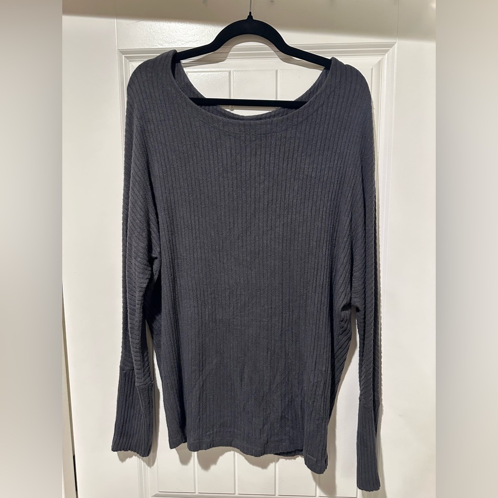 Lucky Brand Gray Ribbed Dolman Sleeve Top